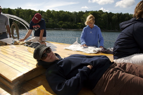 Amber chilling on deck, oh it's a hard life.