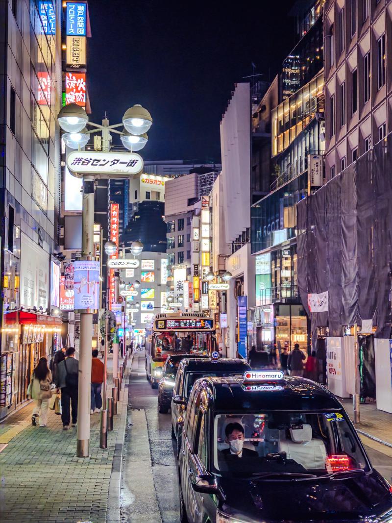 Back in Shibuya at night.
