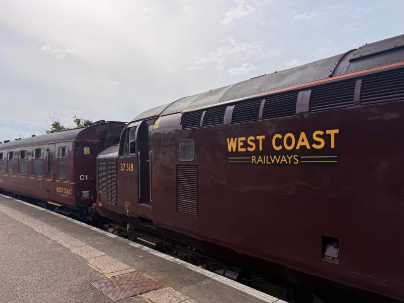 The 'Harry Potter' train. We missed seeing it go over the iconic bridge but it was parked at the Ferry terminal.